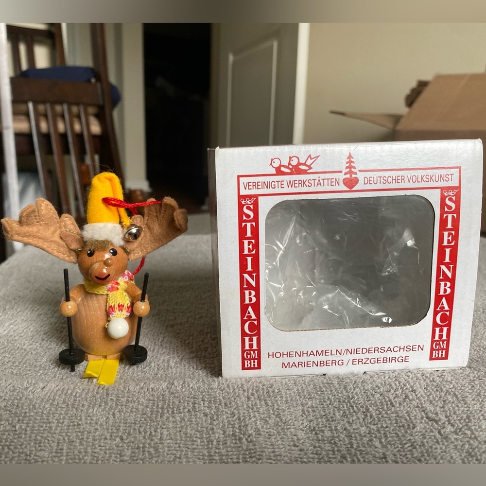 Vintage Steinbach German Moose skiing Ornament (missing small piece on nose